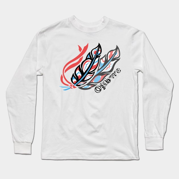 Ojibwe & Feather 2 Long Sleeve T-Shirt by KendraHowland.Art.Scroll